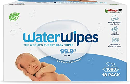 WaterWipes Sensitive+ Newborn & Baby Wipes, Feuchttücher für Neugeborene und Babys, 1080 Stück (18 Packungen), 3-in-1-Reinigung, Pflege, Schutz, 99,9% Wasser, parfümfrei