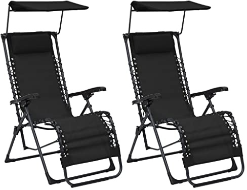 vidaXL 2X Liegestuhl Klappbar Gartenstuhl Sonnenliege Relaxliege Gartenliege Strandliege Campingstuhl Relaxstuhl Klappstuhl Strandstuhl Textilene Schwarz