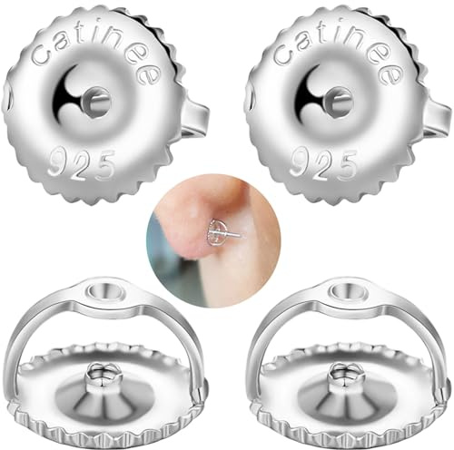 2 Pairs Screw Earring Backs Replacements,925 Silver Locking Hypoallergenic Screw On Earring Backs for Studs,Screw Backs Fit forThreaded Post 0.032(Silver)