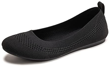 Frank Mully Ballerines Plates à Enfiler en Tricot pour Femme - Escarpins à Bout Rond, Noir, 40 EU