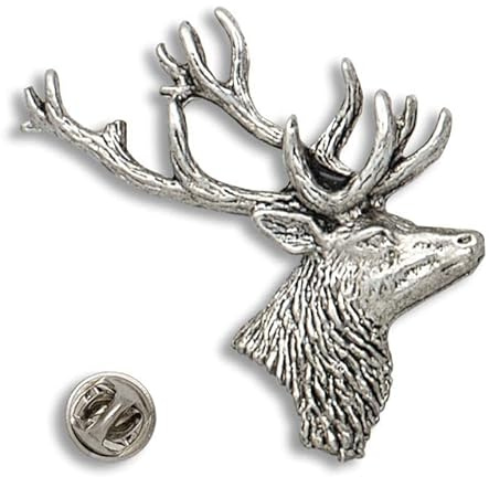 Pin para cazadores, regalo ideal para un cazador, pin de una CABEZA DE CIERVO, tamaño, 2,5 x 4 cm Caza, Pesca, Camping, Outdoor, Supervivencia y Bushcraft + Portabotellas de regalo