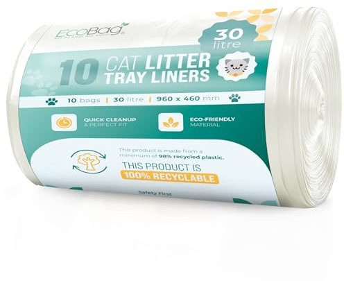 Ecobag – 10 Pack Cat Litter Tray Liners - XL 30L size – 27 Microns Extra-Thick Leak-Proof Bags – Scratch Resistant, Heavy Duty, Universal Fit, Eco-Friendly Recyclable Material – 960 x 460mm