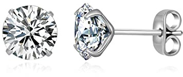 Boucles d'oreilles à tige G23 en titane CZ pour oreilles sensibles, boucles d'oreilles à tige en titane et oxyde de zirconium pour femme, 8 mm, Titane, Zircone cubique