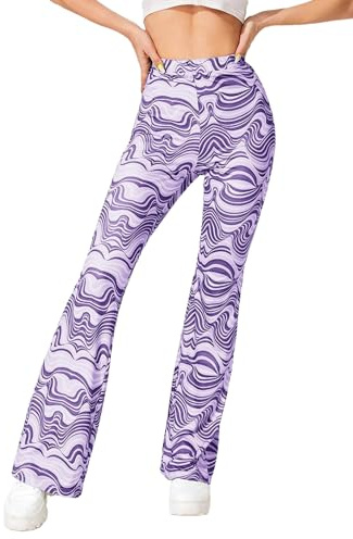 EVELUST Karneval utsvängda leggings för kvinnor – rave, festivalkläder, 60-tal, 70-tal, hög midja, breda ben, flair byxor, disco, utsvängda damer, maskeraddräkt, halloween, klockbotten