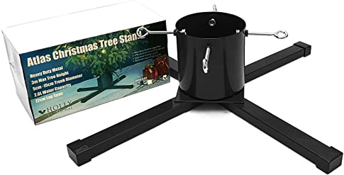 Holly International Atlas Christmas Tree Stand Black Metal Heavy Duty Stand for Trees up to 3m (10ft)