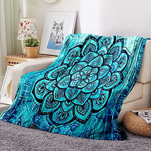 Treer Mandala Kuscheldecke Flauschige Decke Weiche Flanell Decke Warme Wohndecke aus Mikrofaser als Sofadecke, Couchdecke, Bettüberwurf, oder Tagesdecken Geeignet (150x220cm,Blau)