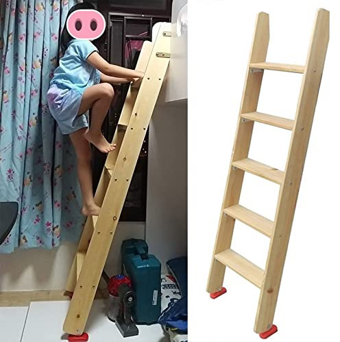 Scala per Letto a Castello per Bambini, Disabili e Anziani - Scala in Legno con Cuscino per Piedi Rosso e Staffe di Installazione per Letto a Soppalco in Dormitorio