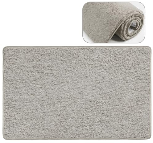 PURE ERA Carpet Stair Tread Landing Mat Area Rug Ultra Plush Shag Soft Non Slip Skid Resistant Tape Free Indoor Doormat Washable Reusable Cream Gray 2' X 3'