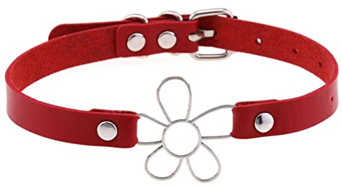 MENGQING Punk-Halsband für Damen und Herren, Nieten, Chocker-Halskette, Blume, Gothic-Schmuck, Emo-Zubehör, Rot