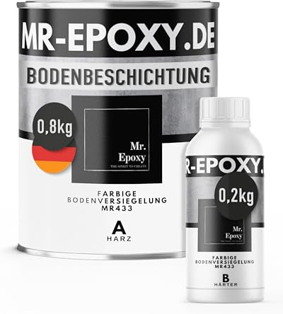 Mr. Epoxy Epoxidharz Bodenbeschichtung (1 kg, RAL 9016 Verkehrsweiß) - 2K Betonfarbe für Garagen, Keller & Werkstatt Boden - Flüssigkunststoff Epoxid Grundierung und Bodenversiegelung