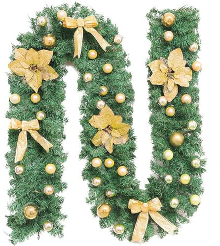 Odot Tannengirlande Weihnachtsdeko, Weihnachtsgirlande Girlande Weihnachten, 180/270 cm Künstliche Tannengirlande, Weihnachten Rattan, Kamin Treppe Balkon Dekoration Tür (270cm,Gold)