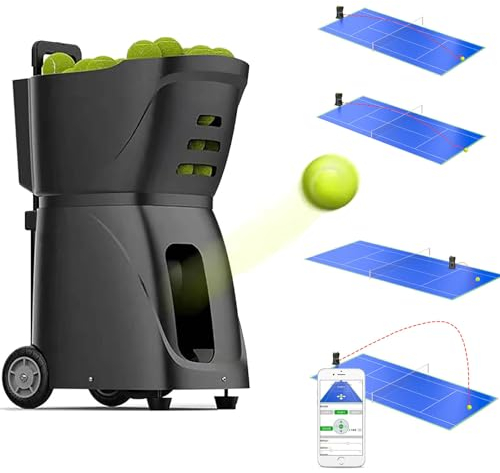 XDLYWUZIQ Tennisballmaschine, Tennisballwerfer, Aufladbare Tennisballmaschine, 100 Bälle Kapazität, Tragbare Automatische Ballwerfer-Tennis-übungsausrüstung, Mobile App-Steuerung