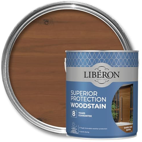 Libéron Superior Protection Woodstain for Exterior Wood, Dark Oak, 2.5L | 8-year guarantee, Microporous formula, Water-repellent & UV resistant, For vertical woodwork, Quick-drying