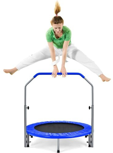 COSTWAY Φ101 cm Cama Elastica Niños Exterior, Trampolin Fitness Adultos Plegable con Mango Ajustable de 4 Niveles, Capacidad de 150 kg, Cama Elastica con Bolsa de Transporte para Interior y Exterior