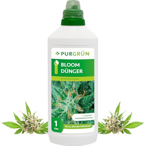 Purgrün® Bloom-Dünger 1 Liter – Fördert Blütenbildung & Ertrag – Extra Kalium stärkt die Widerstandskraft – Für den Anbau Indoor & Outdoor – Premium-Flüssigdünger für Autoflower, Sativa & Indica