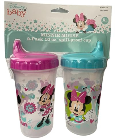 Disney Lot de 2 gobelets pour bébé fille | Minnie Mouse 283,5 g | Bouteille d'eau de voyage anti-fuite bleue durable pour bébés et tout-petits