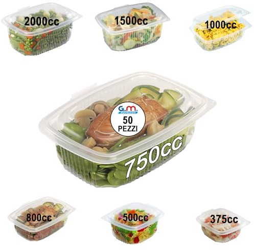 G.M. DISTRIBUZIONE 50 Vaschette per Alimenti Caldi Ondabox - Formato 750 Ml - Contenitori Ermetici per Alimenti Caldi, Salvaliquidi, Riutilizzabili - Contenitori per Microonde