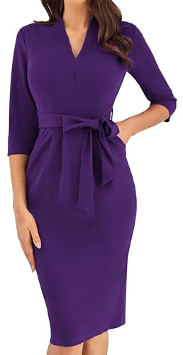 GRACE KARIN Femme Robe Violette Moulante avec Poches Robe de Soirée Chic et Élégante Violet XL