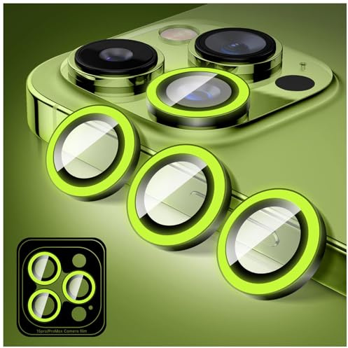 Kucheed Proteggi Obiettivo Fotocamera Glitterato Compatibile con iPhone 16 Pro/iPhone 16 Pro Max, Adesivi per Copertura Fotocamera in Vetro Temperato, Anelli in Lega con Allineamento Automatico