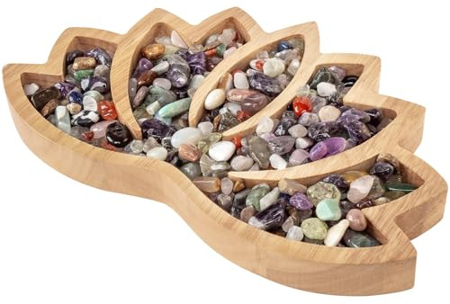 Cokritsm hölzerne Kristall Tablett für Steine Aromaöl Tablett Organizer | Crystal Storage Holder Tray Lotus Form Crystal Organizer Bowl für Kristalle Steine Dekorative Display Trays