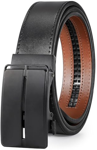 JasGood Herren Gürtel Leder Ratsche Gürtel Für Männer Automatische Ratsche Schnalle Slide 3,5cm Breite Gürtel für Kleid Hose