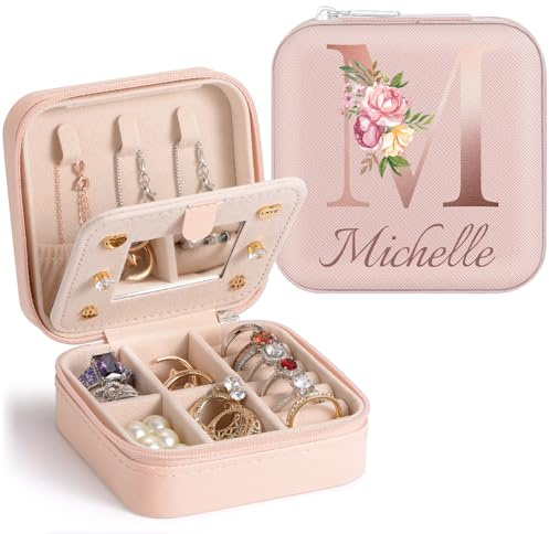 WACAR Joyero Viaje Personalizado, Joyeros Mujer Organizador Joyero Pequeño Joyero de Viaje, Joyero Viaje Mujer, Caja Para Joyas Organizador de Para Anillos, Pendientes