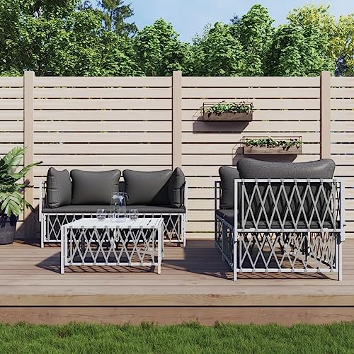 KATERYY 5-TLG. Garten-Lounge-Set mit Kissen Weiß Stahl,Stelle dir Dein persönliches GartenLoungeSet zusammen Robustes und bequemes Gartenmöbelset für gemütliche Stunden im Freien