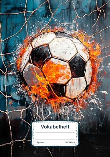 Vokabelheft Fußball DIN A5: 2 Spalten, Liniert mit 100 Seiten für jeden Sprachunterricht in Schule & Freizeit mit Coolem Fußball Cover