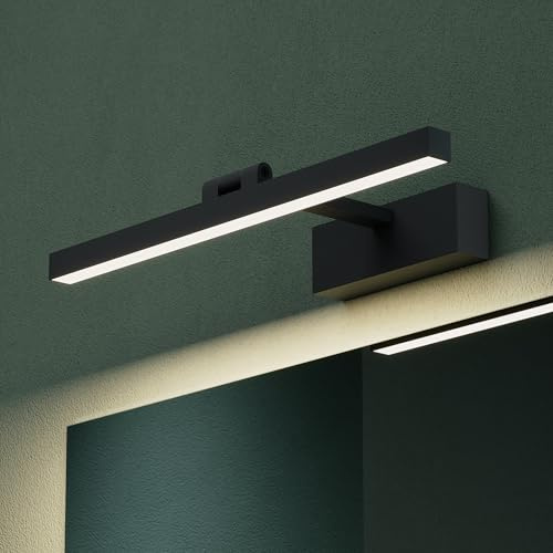 Mai & Mai Spiegelleuchte Bad 180° drehbar 40cm LED Spiegellampe Badezimmer | 4000K Wandleuchte Badezimmer, 9W Badezimmerlampe für Spiegel, klare Neutralweiß Badlampe, Sandschwarz, Strahlenschön