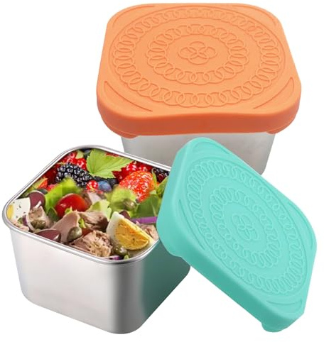 Small Stainless Steel Food Containers with Lids - 200ml Salad Dressing and Snack Pots, 2Pcs Storage Containers for Lunch