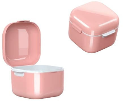 SQOYEI Multifonctionnel Boite a Dentier Adulte Portable Boite Gouttiere Dentaire avec Couvercle, étanche Boite Appareil Dentaire avec Panier D'égouttage pour Prothèses Complètes(Pink)