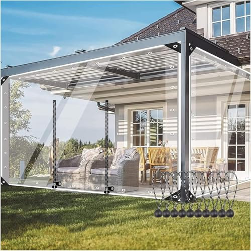 Zanotva Transparent Tarpaulin Side Panels with Zipper Door,14 Mil Vinyl Waterproof Clear Tarp Curtains, Tarpaulin for Pergola Patio Porch Carport Canopies(15x5ft(4.5x1.5m))