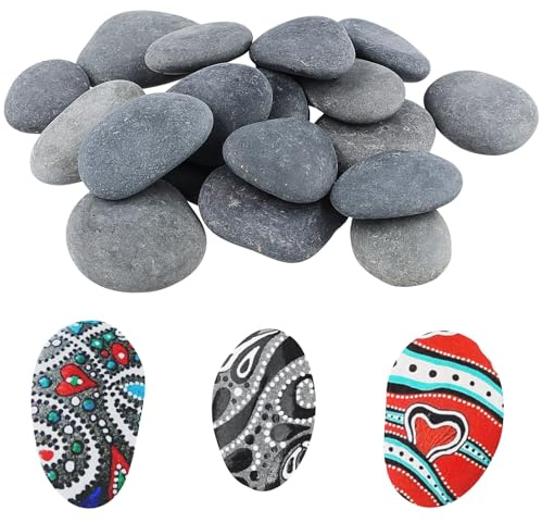 JIAYUET 40 PCS Pebbles for Painting, 5-8cm Flat Painting Beach River Stone Rock for DIY Craft Home Decoration, Grey
