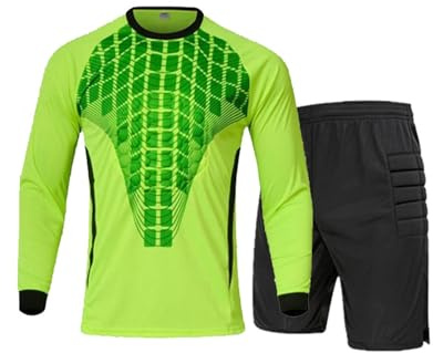 RenDiuJups Set da Portiere PRO Jersey, Top Imbottito in Schiuma e Pantaloni protettivi, Uniforme da Portiere di Calcio con Protezione in Spugna for Uomini e Ragazzi(Green(Long Sleeves+Shorts),2XL)