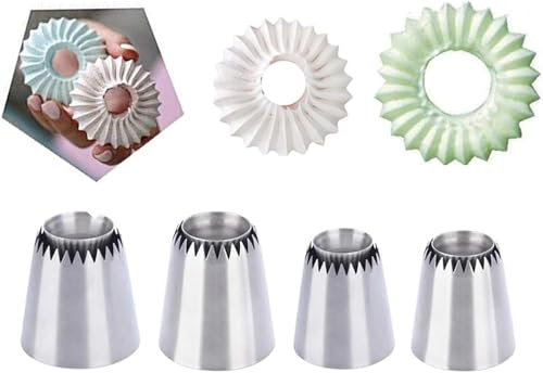 APOMOON Set di 4 bocchette con 2 sac à poche, beccucci grandi in acciaio inossidabile per sac à poche, beccucci grandi e piccoli rotondi per torte, biscotti e cupcake