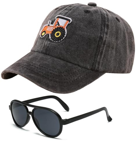 Gorra de Béisbol Infantil, 2PCS Gorra de Visera con Gafas de Sol Baseball Cap Sombrero de Protección Solar Ajustable Sombrero de Verano Ligera Bordado Ajustable Snapback