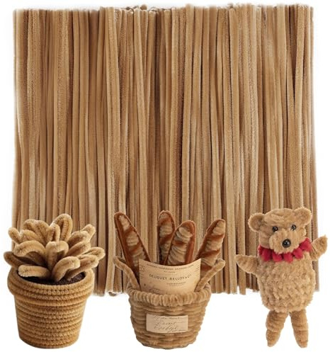 Caydo 200 Stück hellbraune Pfeifenreiniger, dicke, flauschige Chenille-Stiele, Pfeifenreiniger, Handwerk für Kunst und Handwerk, perfekt für die Herstellung von Tieren, Blumen und festlichen | Dicke, flauschige Chenille-Stiele für Kunst- und Bastelprojekte und Festival-Dekorationen
