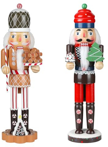 Auluda Nötknäpparfigurer, samling av juldekorationsfigurer, trähus, dekorativt presentset (tårthuvud, 2 stycken)