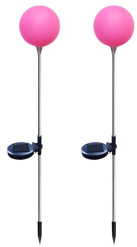 Vestamore Lampade a doppia energia solare per esterni, stile globo impermeabile, montaggio semplice con asta di terra, illuminazione ornamentale per cortile, ornamento da giardino, rosa