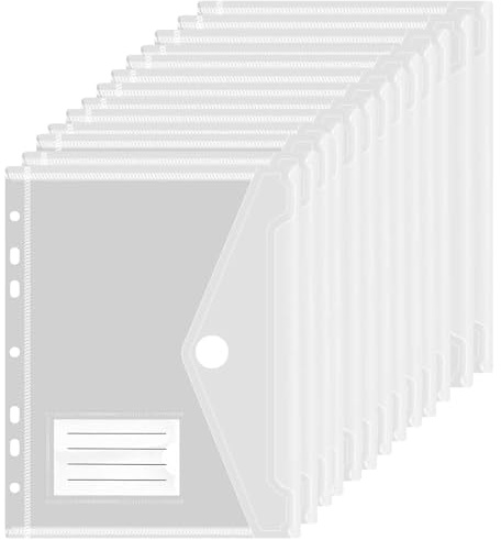 18 Stück Dokumententasche A5,Transparent Dokumentenmappe A5, 22,5x18cm Dokumententasche Abheftbar,7 Lochrand Sammelmappen Mit Etikettentasche,Wasserdichte Dokumentenmappe für Dokumente Organisieren