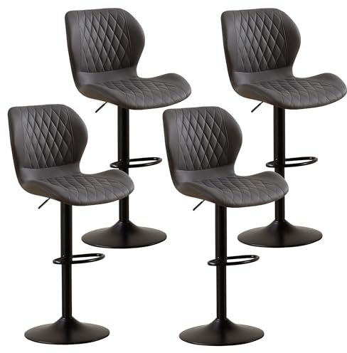 YUUIJOAA Barhocker Höhenverstellbar, 360°Drehstuhl Küchenstuhl, Bar Stühle mit Lehne, Barhocker für Esszimmer Heimbar Kücheninsel Bar Stool(Dunkelgrau, 4 PCS)