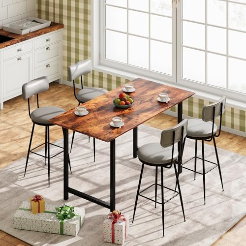 Barhocker 4er Set, Barhocker Mit Lehne Und 4 Beine, PU Kunstleder, Barstuhl, Bar Hocker, Weiche Polsterung Hohe Rückenlehne Thekenhocker, Armlose, Hoher Hocker Für Küche Wohnzimmer Bar (Grau, 4PCS)