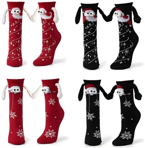 4 Paar Magnetische Weihnachts Socken, Lustige socken, Christmas Socks Für Damen & Herren Eu 36-44 – Kuschelsocken Weihnachten, weihnachten socken Für Nikolaus Geschenke Und Weihnachtsgeschenke