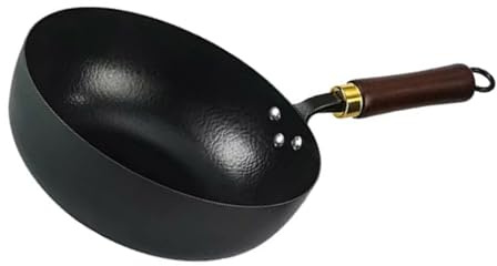 Wok de hierro fundido de 24 cm con revestimiento antiadherente para freír con calor uniforme, estofar y cocinar sartén de acero al carbono de grado de restaurante