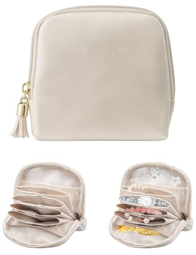 Nangilo Travel Jewellery Pouch, Jewellery Pouches with Zipper, Velvet Lining Jewellery Organiser, Travel Jewellery Case, Bracelets & Necklaces,Cream White