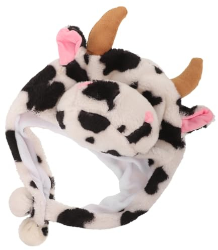 BESTonZON Plüsch Kuhhut für Damen und Mädchen Weiche Tiermütze mit Kuhhörnern und Ohren Warme Kostüm Mütze für Verkleidung Cosplay und Mottoparty