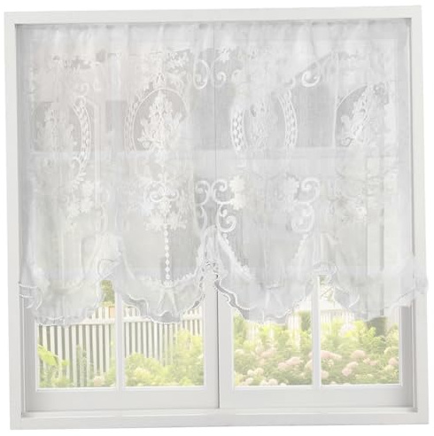 Grtheenumb Mantovane per finestre, Tende mantovana 31, 5x25, 6 Pollici Mantovane per finestre con Ricamo Floreale Tende in Pizzo Bianco con Asta Decorativa con Bordi di Perline per Cucina Bar