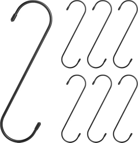 6 Stück S Haken Groß, 20cm S-Haken Haken Schwarz Einhängehaken Titanstahl Stabil Rutschfest Fleischerhaken für Küche Garderobe Kleiderstange Garage Pflanzen, Schränken, Blumen, Körben, Terrasse