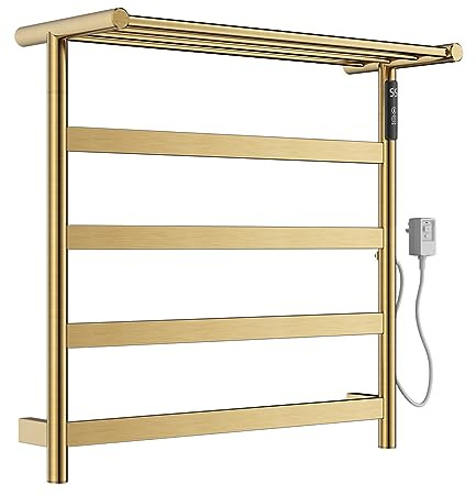 RJYYYDS Electric Heated Towel Rail, 85W Electric Towel Radiator Digital Display Touch Control Radiator Towel Rail Wall Mounted Stainless Steel Towel Warmer 55×22×56Cm