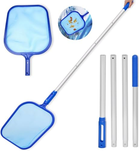 Epesl Pool Kescher Netz - 182cm Schwimmbad Blätter Reinigungsnetz Mesh Net Poolreinigung - 4 Abnehmbare Interface Aluminium Pole Reiniger Laubkescher Skimmer für Aquarium/Brunnen/Whirlpool/Teiche